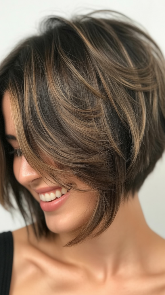 Inverted Choppy Bob with Ash Brown Balayage