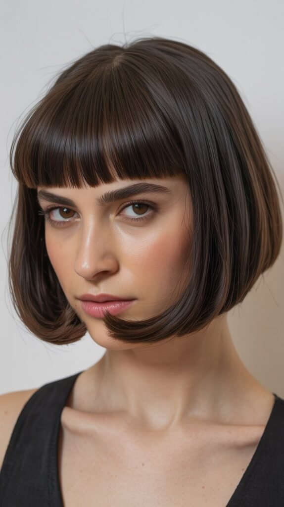 Rounded Bob with Blunt Micro Bangs