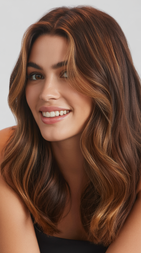 Mahogany Brown with Caramel Money Piece and Lowlights