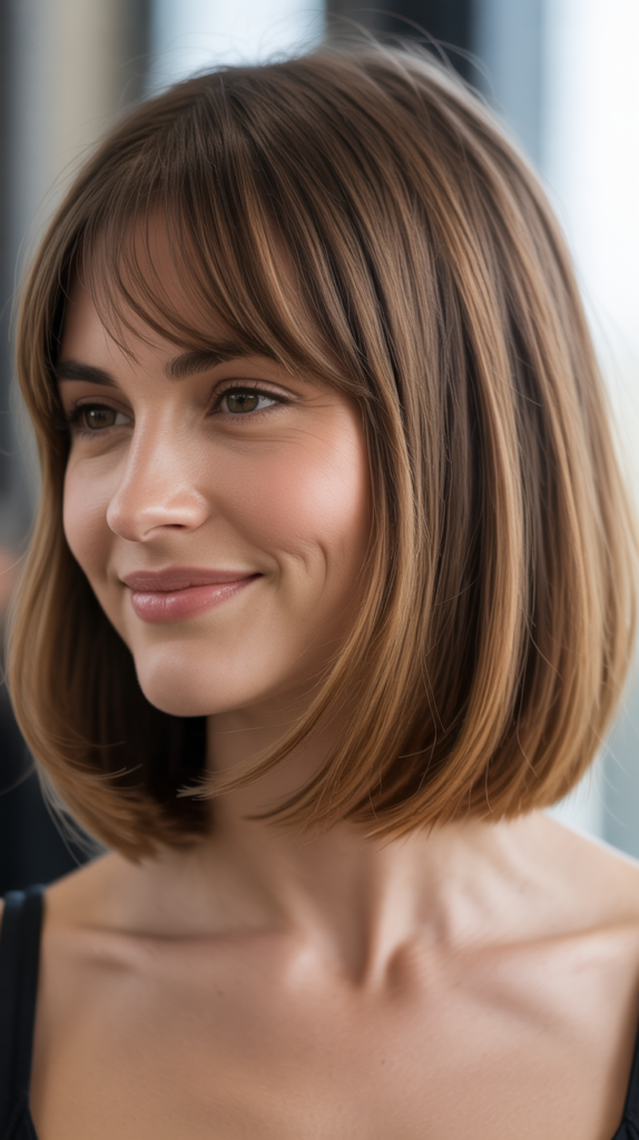 Soft Layered Bob with Curtain Bangs