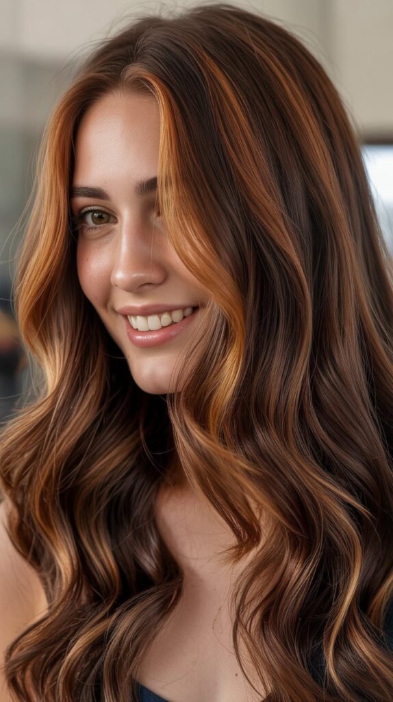 Chocolate Cherry Balayage with Amber Money Piece