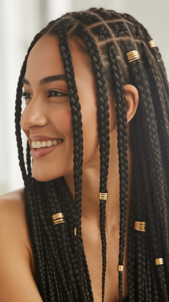 Side Part Knotless Braids with Accessories