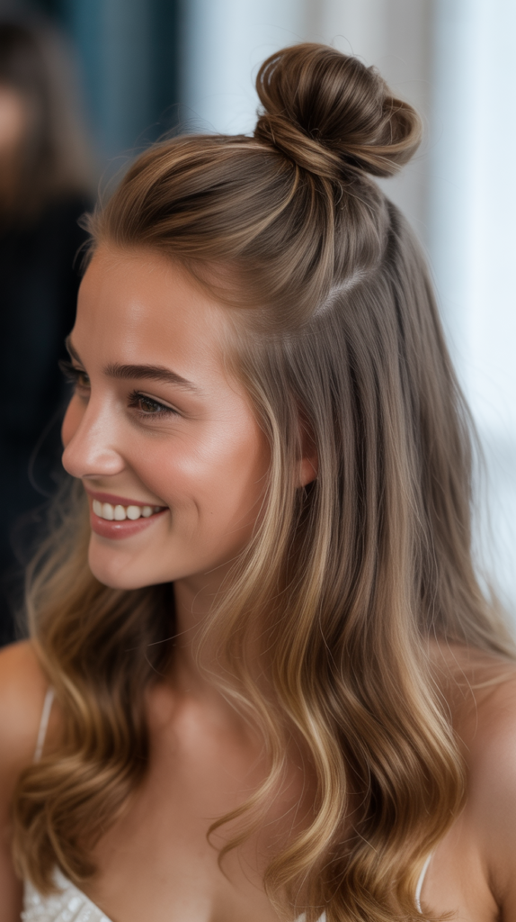 Half-Up Top Knot with Flowing Hair