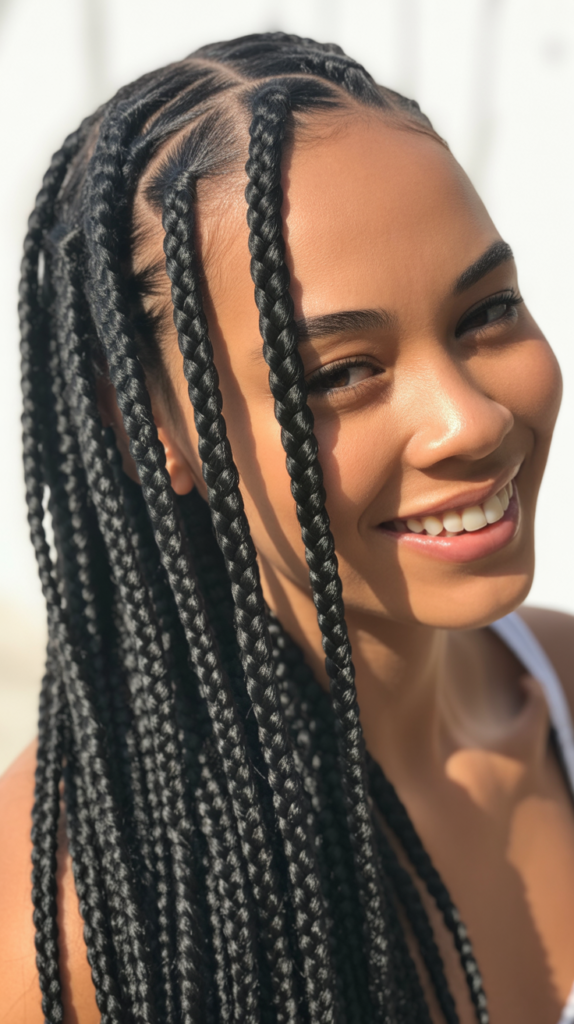 Side Part Knotless Braids with Feeding Technique