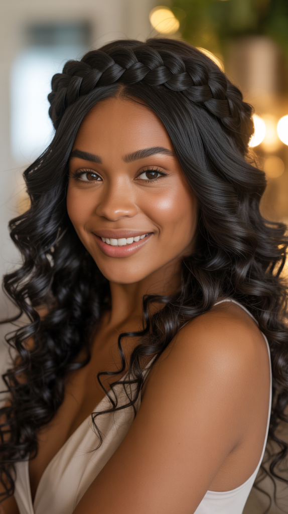 Braided Crown with Loose Curls