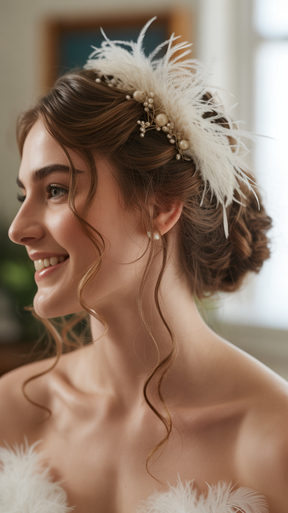 Half-Up with Feather Accessories