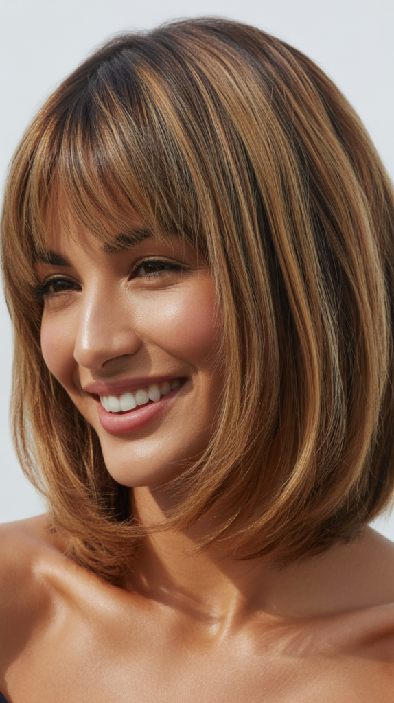 Textured Layered Bob with Wispy Curtain Bangs