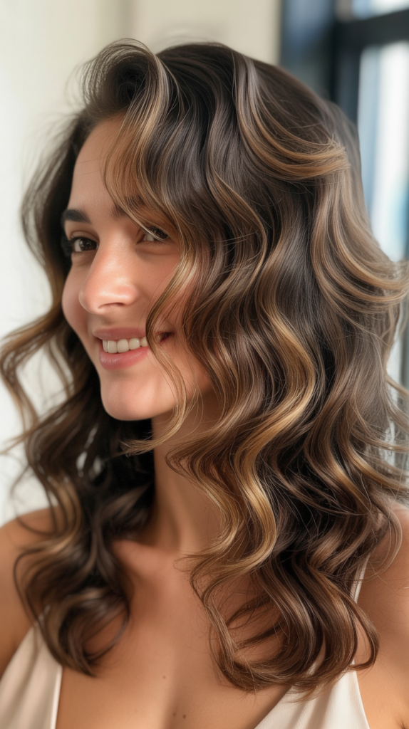 Wavy Shoulder-Length Cut with Side Part