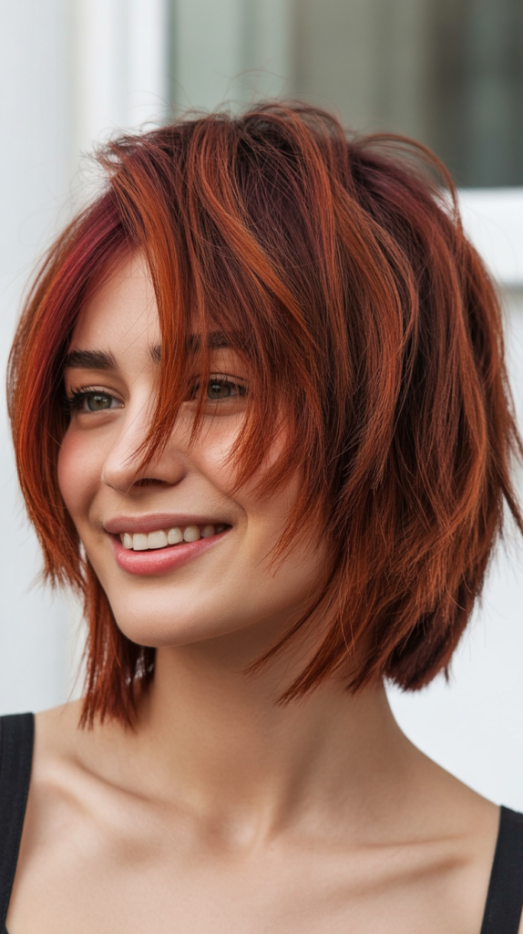 Choppy Bob with Red Tones