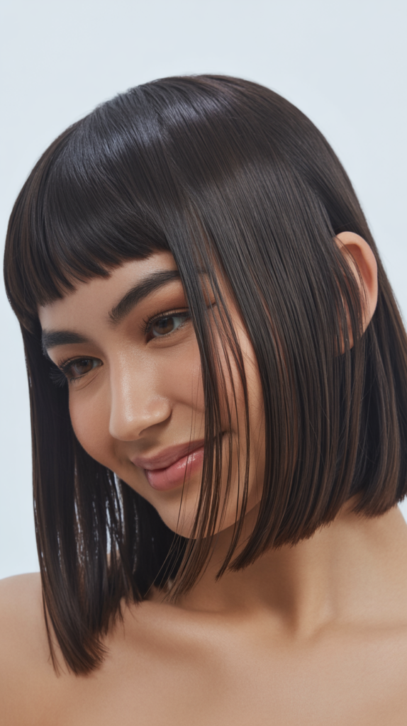 Sideswept Micro Bangs with Sleek Straight Lob