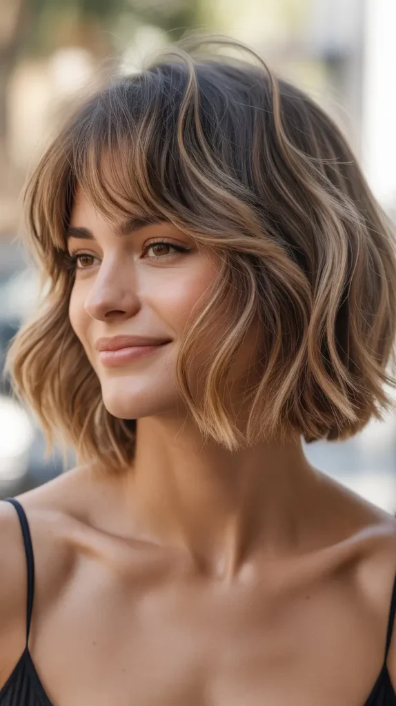 Tousled Lob with Grown-Out Bangs