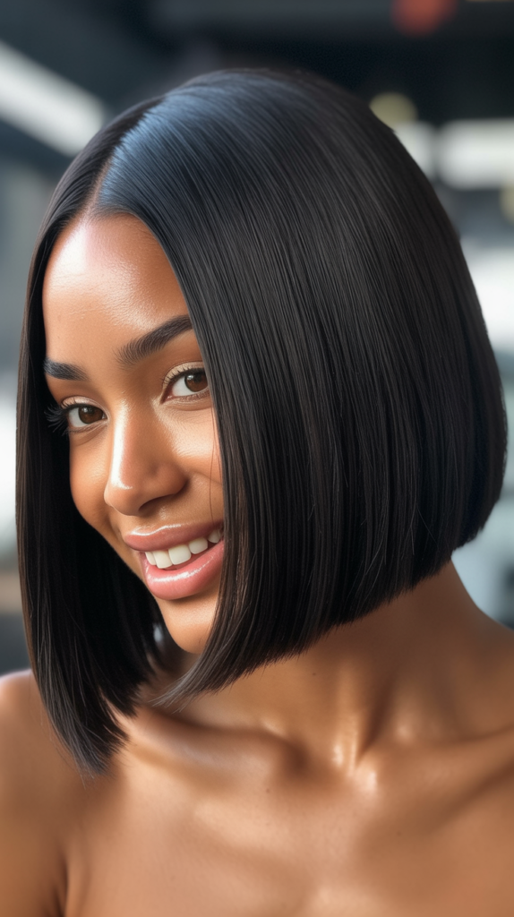 Sleek Bob with Deep Side Part