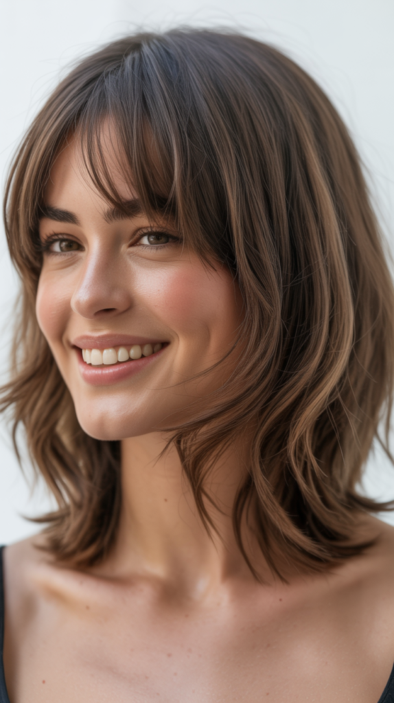  Tousled Long Bob with Messy Curtain Bangs