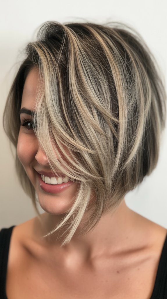 Asymmetrical Choppy Bob with Platinum Highlights