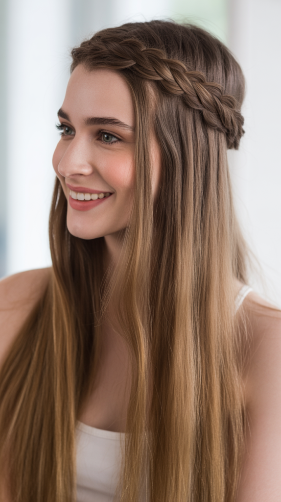Straight Hair with Crown Braid