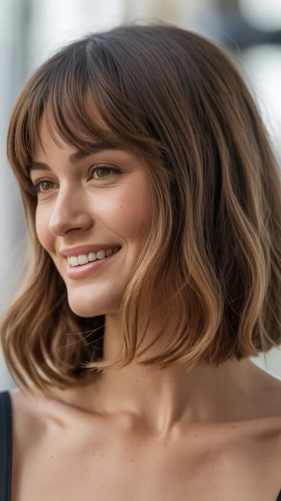 Natural Texture Lob with Undone Bangs