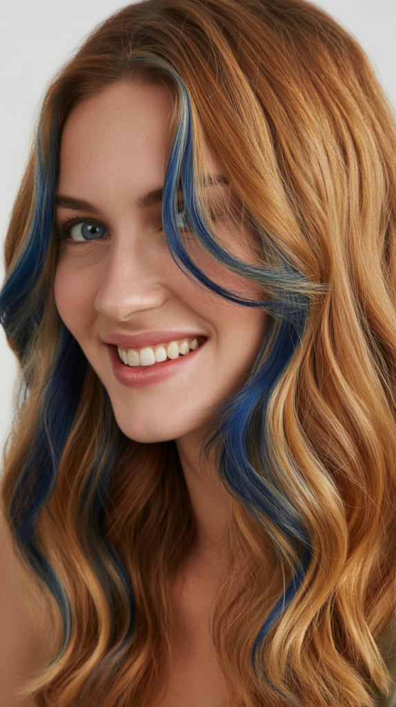 Caramel Blonde with Navy Blue Accents