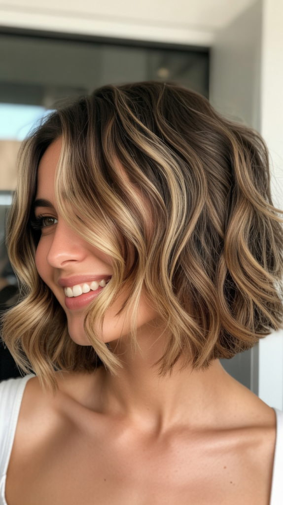 Wavy Choppy Bob with Bronde Balayage