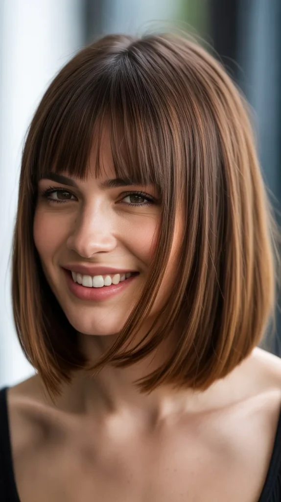Edgy Lob with Asymmetric Bangs