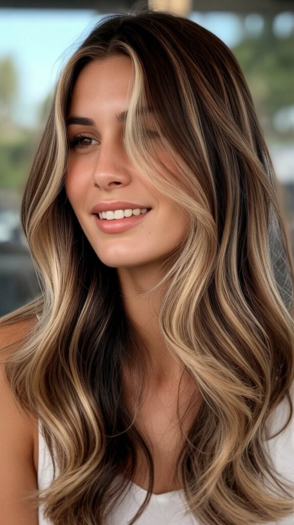 Mocha Balayage with Creamy Blonde Money Piece