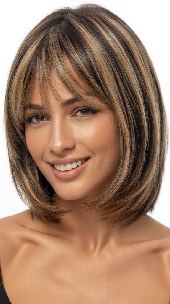 Blunt Long Bob with Baby Curtain Bangs