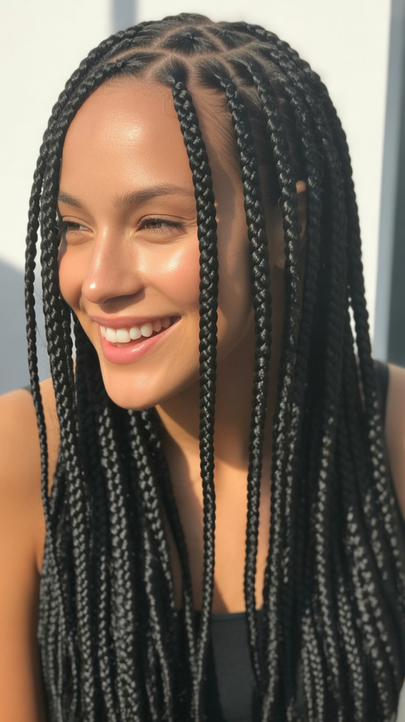 Side Part Knotless Braids for Natural Hair