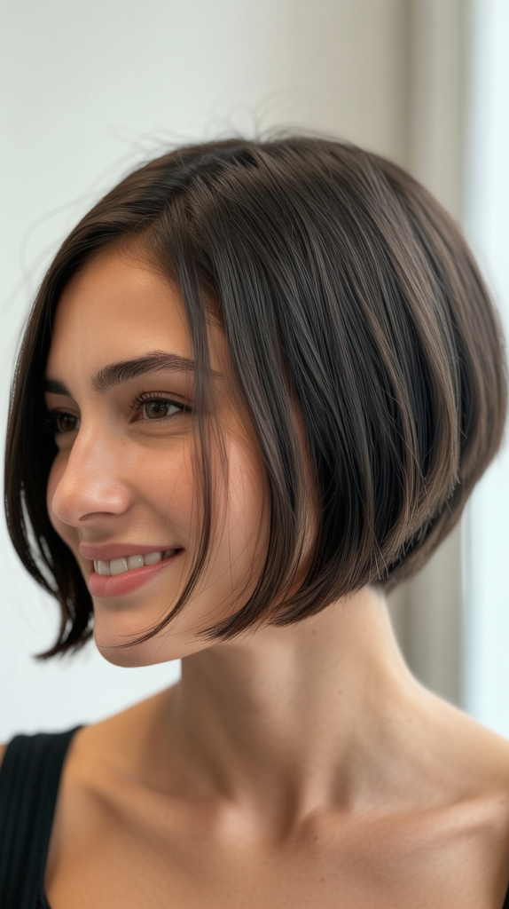  Inverted Bob with Subtle Stacked Layers for Fine Hair