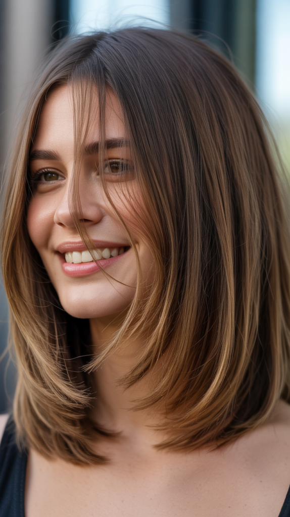 Long Bob with Layered Ends and See-Through Curtain Bangs