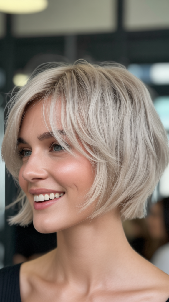 Choppy Bob with Platinum Blonde Color