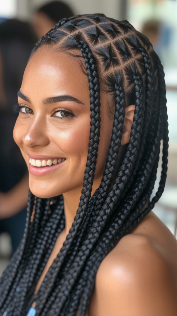 Side Part Knotless Triangle Box Braids