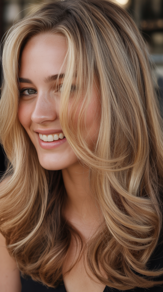 Golden Wheat Blonde Highlights with Bronze Lowlights