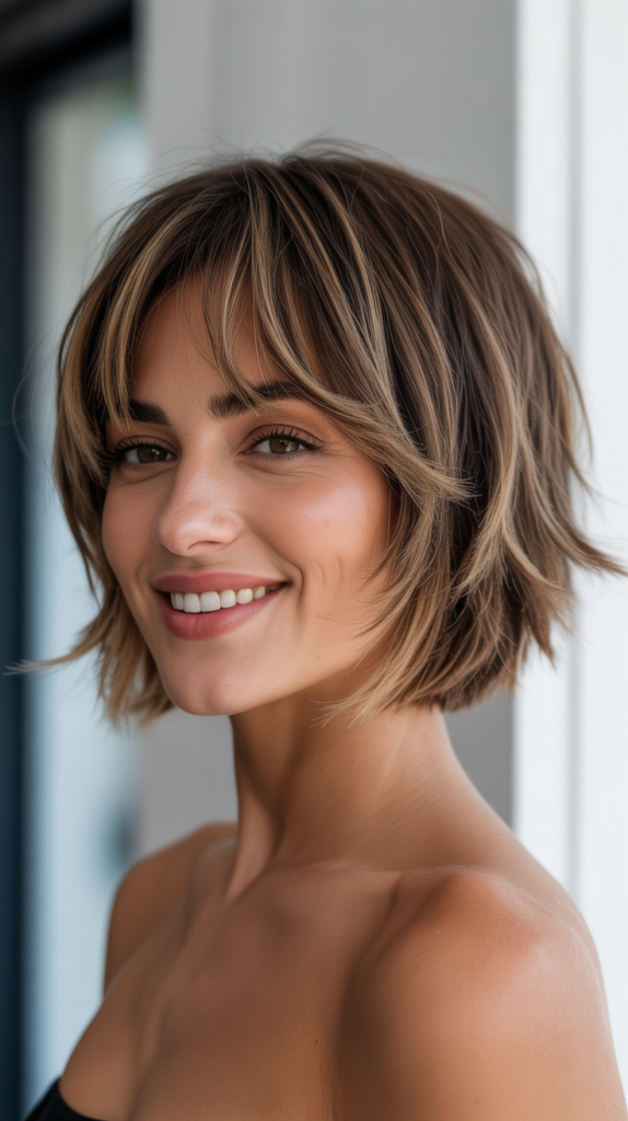 Short Choppy French Bob with Curtain Bangs