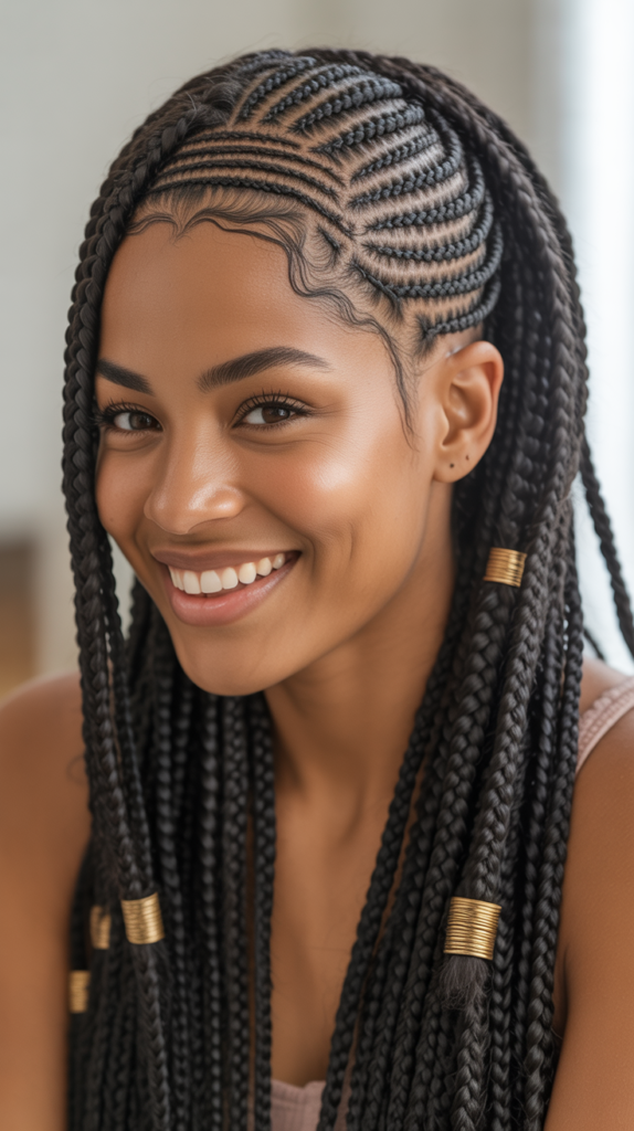 Fulani-Inspired Half Cornrows Half Box Braids