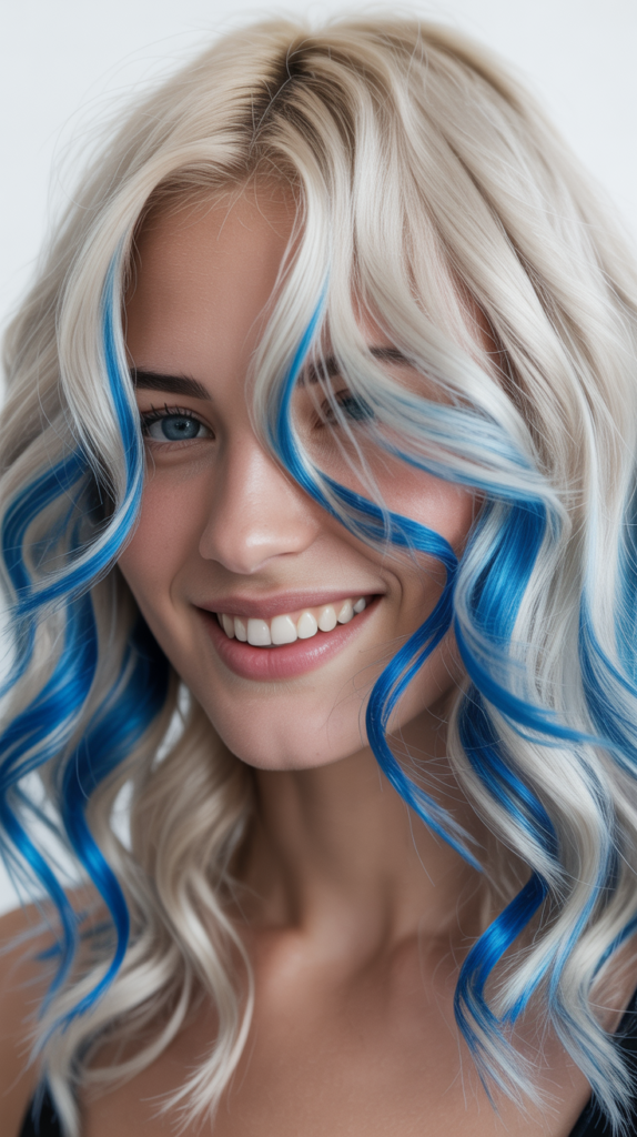 Platinum Blonde with Electric Blue Streaks