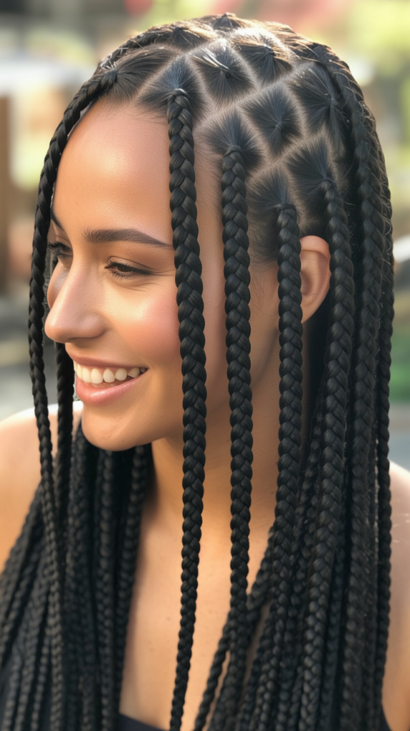 Medium-Length Side Part Knotless Braids