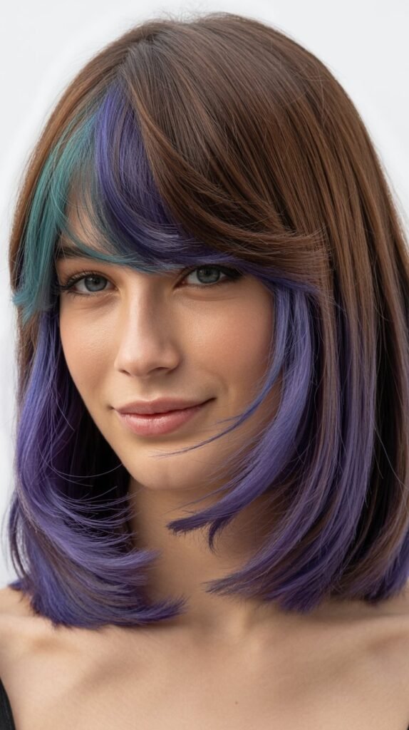 Long Bob with Curtain Bangs and Undercolor