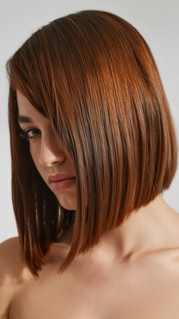 Asymmetrical Long Bob with Angled Bangs