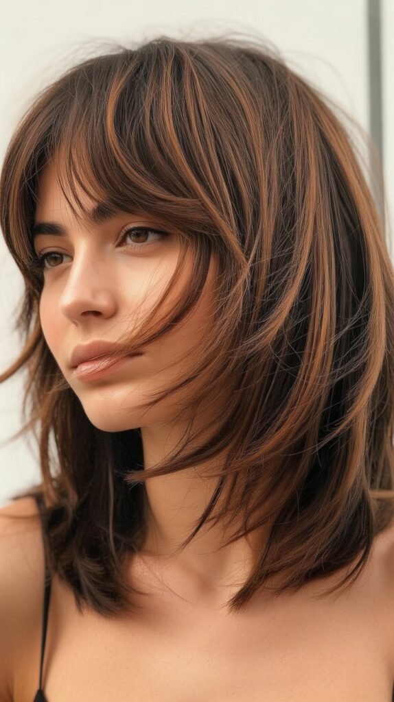 Textured Long Bob with Choppy Curtain Bangs