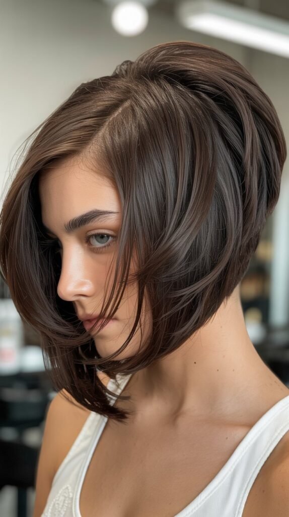 Angled Bob with Dramatic Side Part and Layers