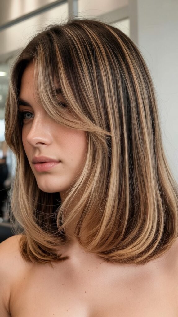 Balayage Long Bob with Curtain Bangs