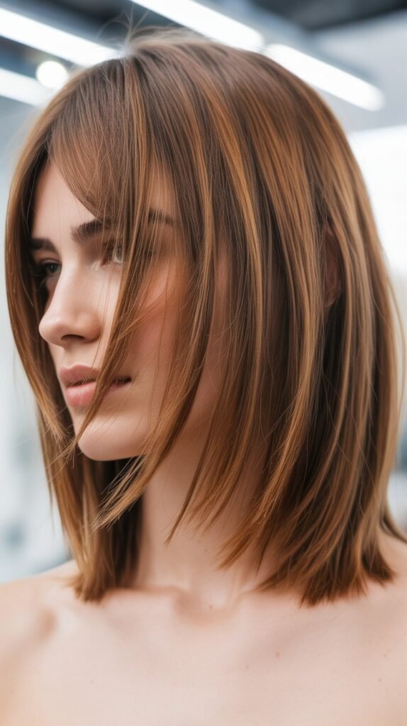 Choppy Long Bob with Textured Curtain Bangs