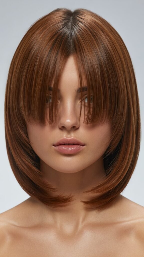 Long Bob with Curtain Bangs and Hidden Undercut