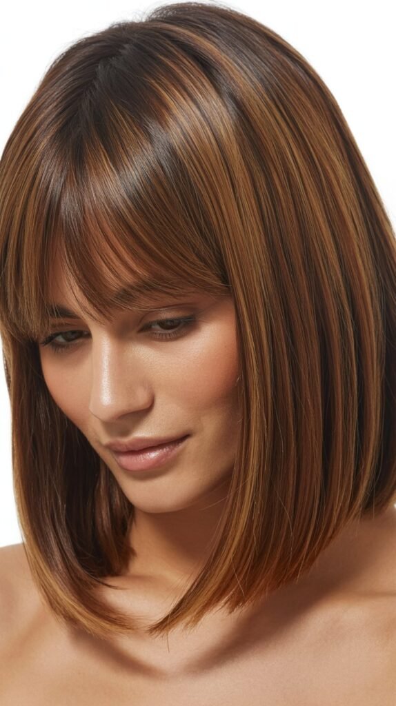 Long Bob with Curtain Bangs and Sleek Center Part