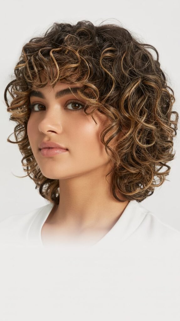 Layered Curly Shag with Micro Bangs