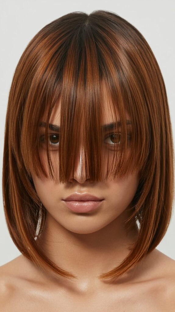 Blunt Cut Long Bob with Thick Curtain Bangs