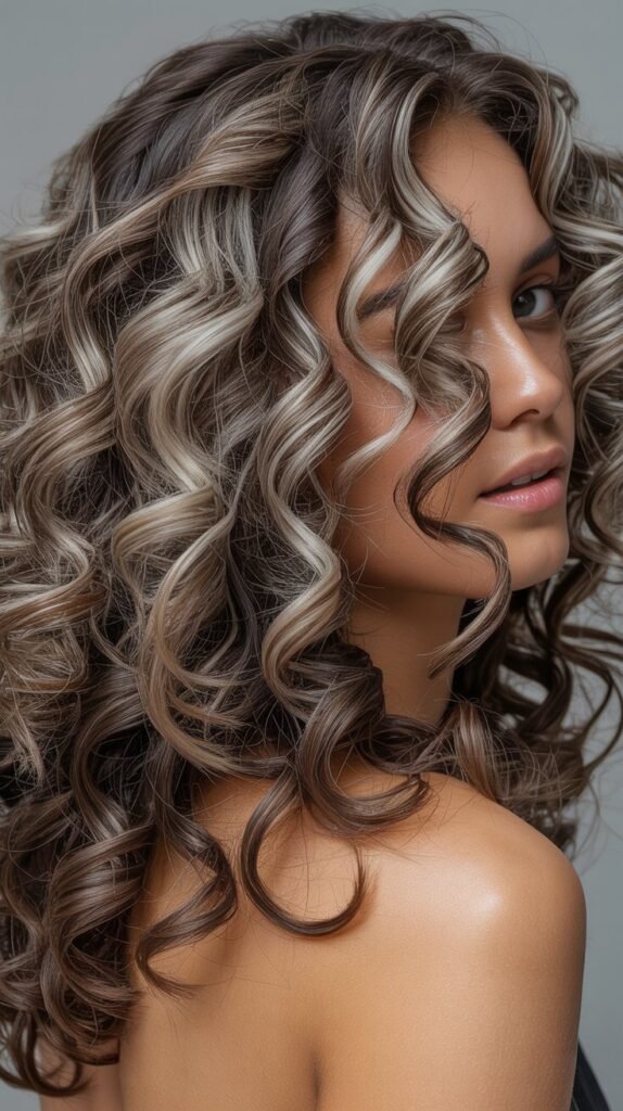 Ash-Brown Highlight Blend for Curly Hair