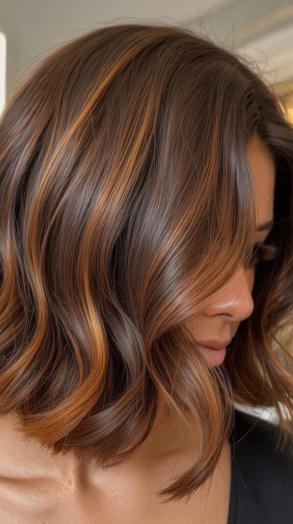  Bob with Caramel Highlights and Textured Ends