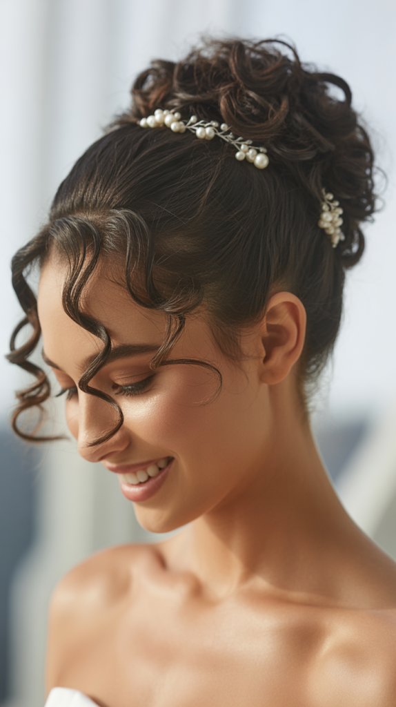 Curly Updo with Pearl Accents