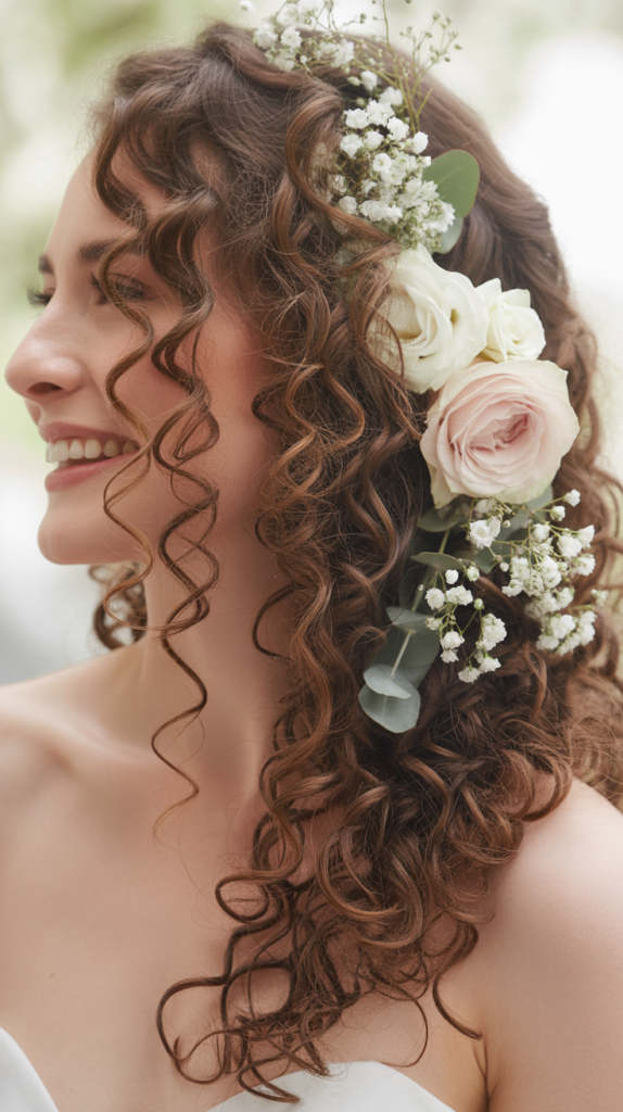  Cascading Curls with Fresh Flowers