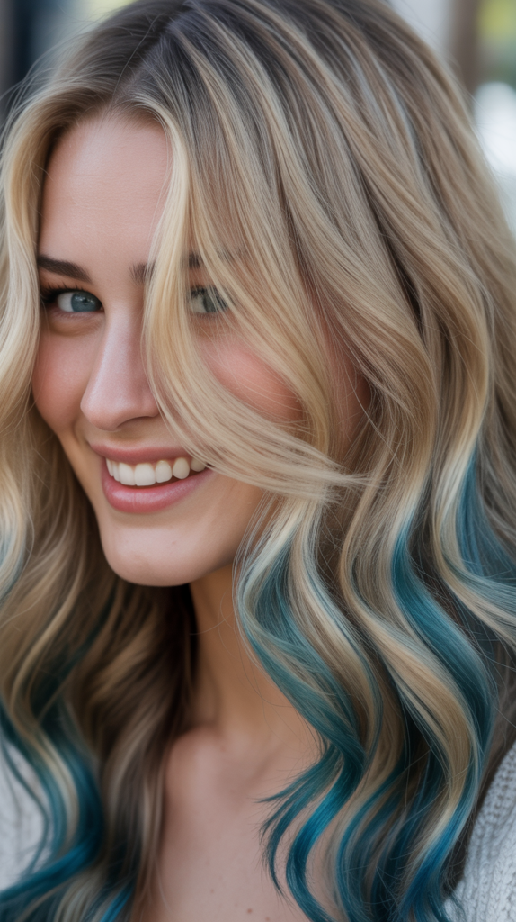 Beige Blonde with Teal Underlights